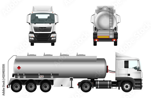 Fuel gas tanker truck template. Vector isolated car. Truck trailer on white background