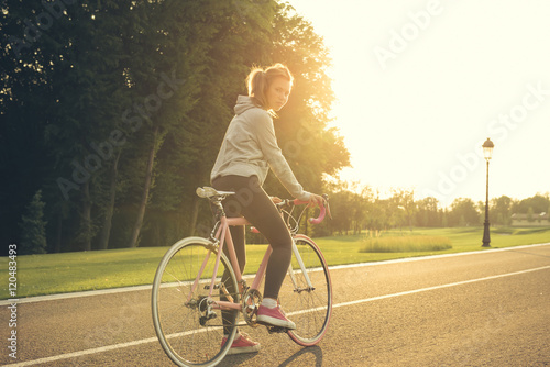Active woman riding a bicycle