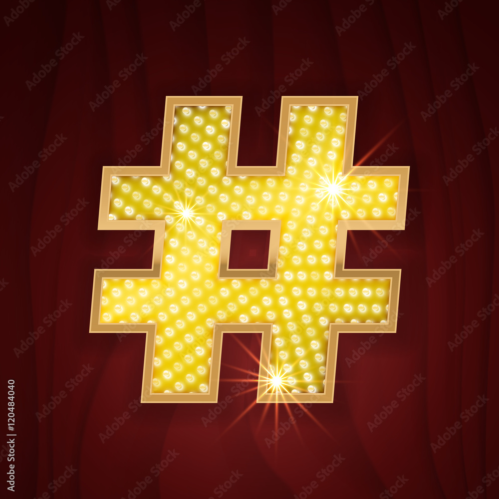 Obraz premium Gold light lamp bulb font symbol Hashtag