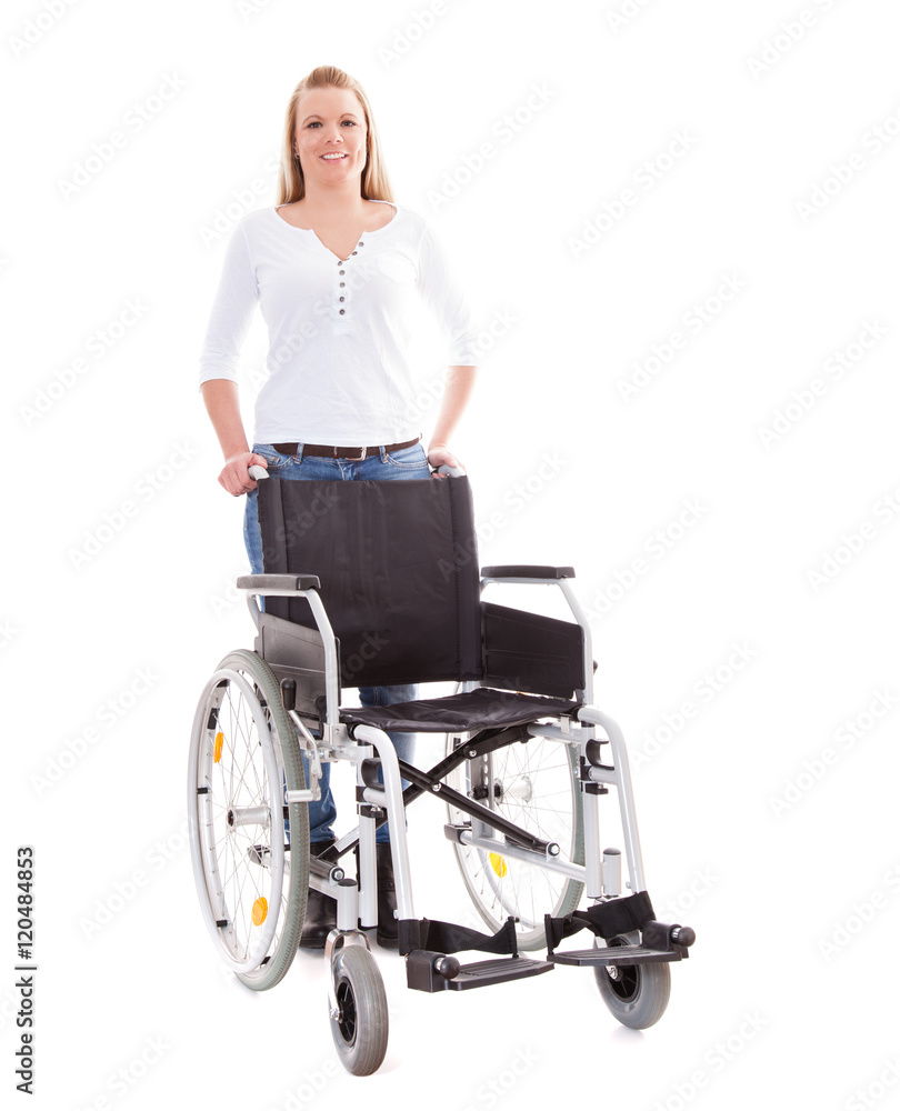 Woman pushing wheelchair Woman pushing wheelchair