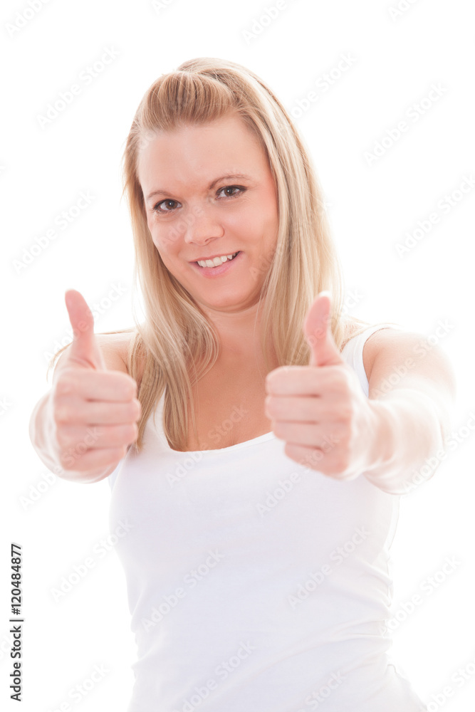 Attractive young woman showing thumbs up Attractive young woman showing thumbs up