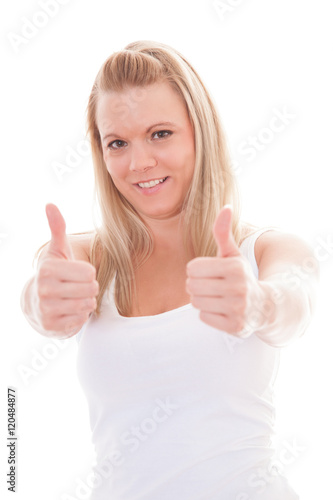 Attractive young woman showing thumbs up