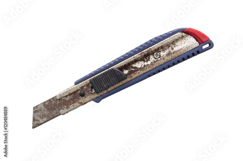 Rusty knife cutter on white background with clipping path
