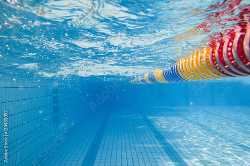 Schwimmbahn im Sommer unter Wasser