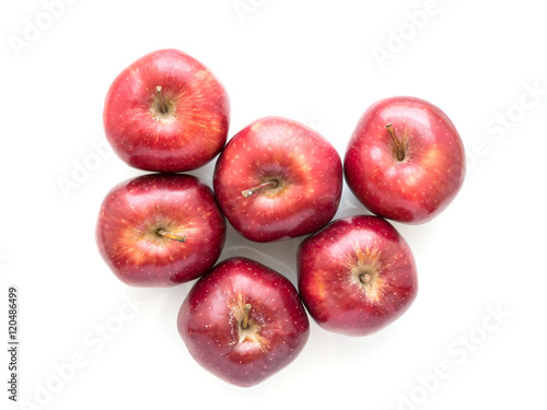 top view group red apple on white background