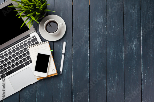 Working place, wooden table