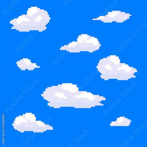 Vector pixel art cloud collection set