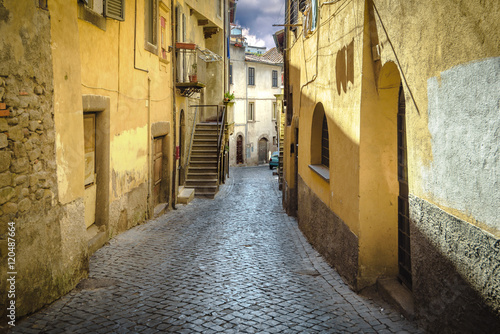 Yellow streets of the Italian city of Viterbo, Italy.