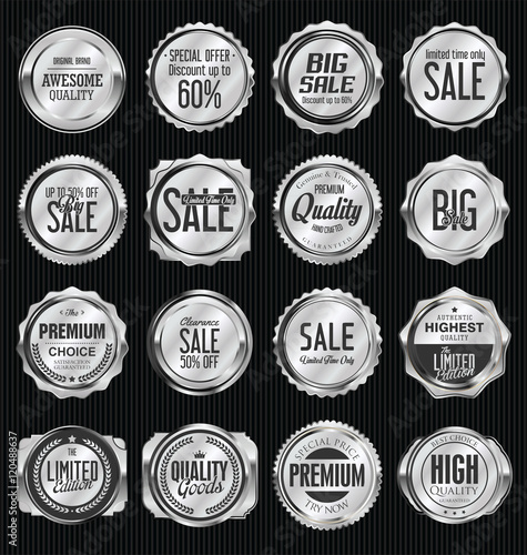 Silver retro vintage labels collection