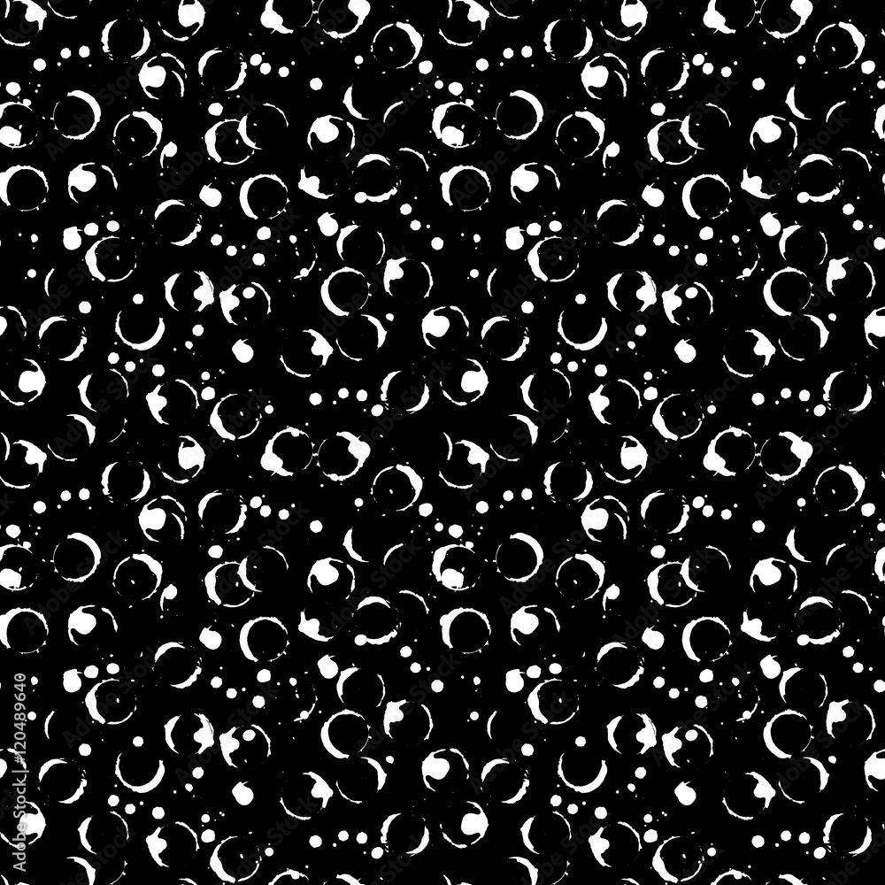Abstract black and white monochrome ink circle vector seamless pattern