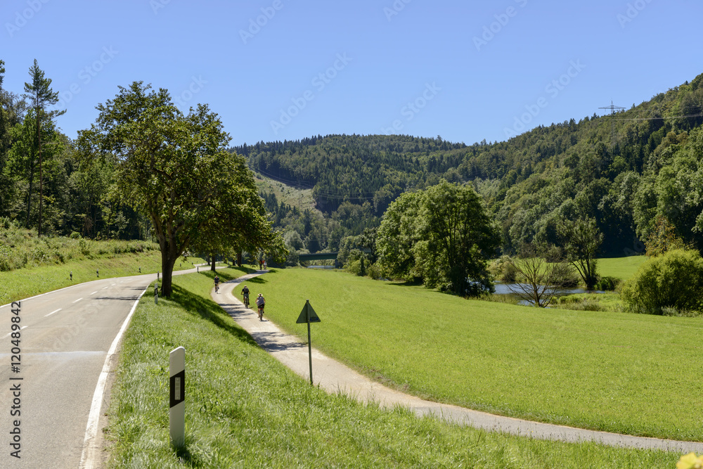 road and bike path alongside Donau river near Thiergarten, Germa