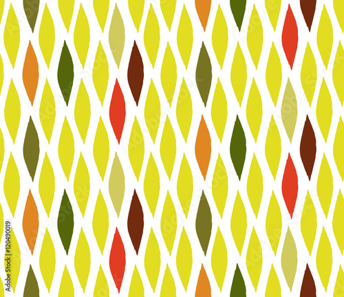 Autumn seamless pattern with leaves. Vector background in orange and white colors. Can be used for wallpaper, pattern fills, surface textures, fabric prints.