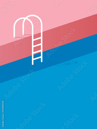 Swimming pool with ladder or steps in vintage retro poster style flat design.