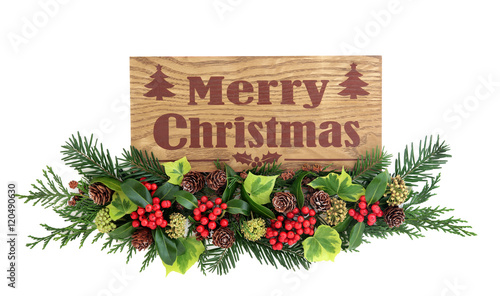 Valokuva Merry Christmas Sign and Flora Decoration