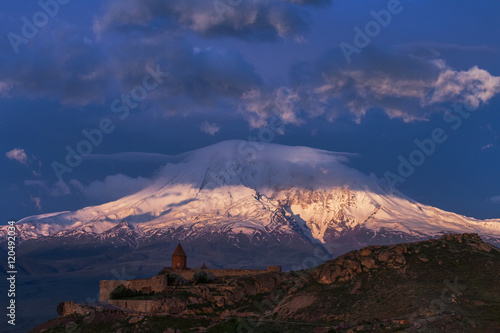 Mount Ararat and Khor Virap monastery at sunrise