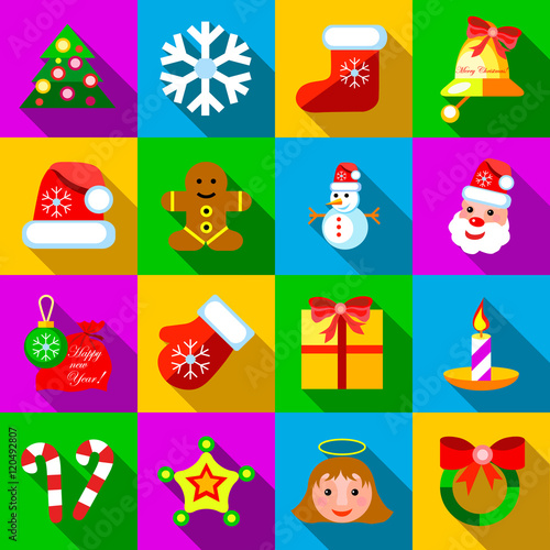 Christmas icons set in flat style. Xmas elements set collection vector illustration