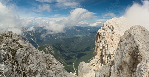 Kot valley from Rjavina mountain in Julian Alps in Slovenia