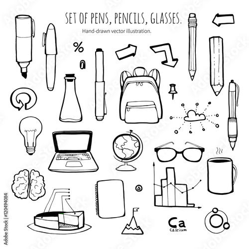 School set. Hand-drawn illustration.