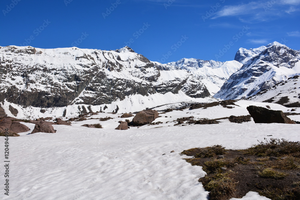 landscapes of volcano, valley, lake, mountains, glacier and snow in Chile