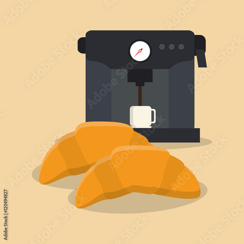flat design coffee machine and pastry image vector illustration 
