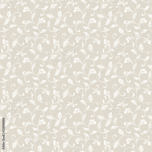 Tender seamless pattern with foliage on a beige background. The pattern can be used for printing on textiles, wallpaper, packaging