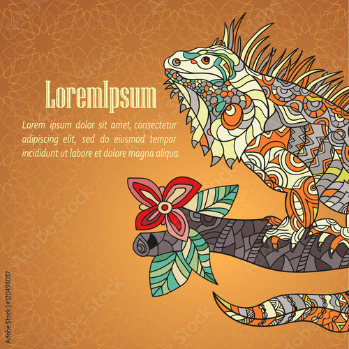 Hand drawn card with iguana.