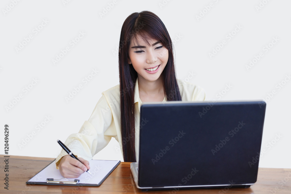 Beautiful business woman working with white background Beautiful business woman working with white background