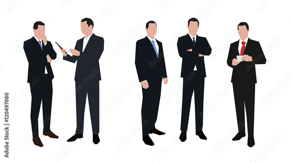 Businessman character set in various poses. Flat vector illustra Businessman character set in various poses. Flat vector illustra