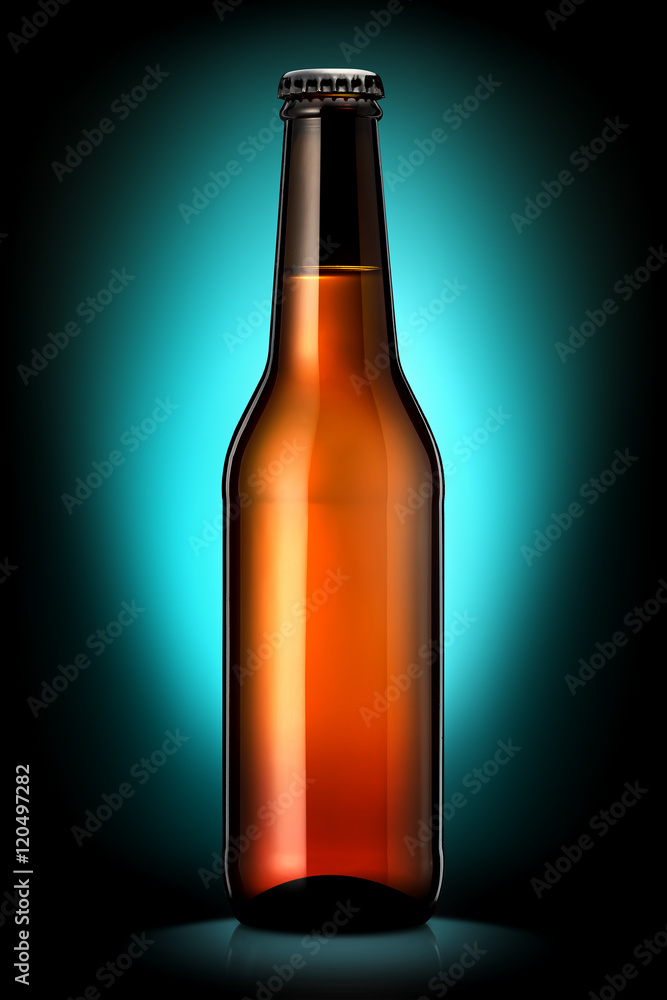 Bottle of beer or cider with clipping path isolated on dark blue background Bottle of beer or cider with clipping path isolated on dark blue background
