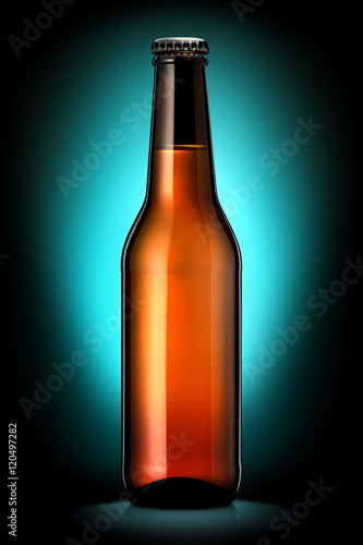 Bottle of beer or cider with clipping path isolated on dark blue background