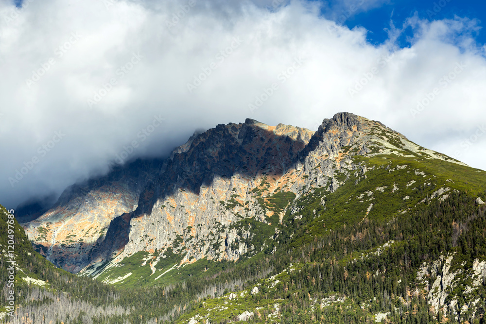 Fototapeta premium Tatra autumn season. View of forests and mountains.