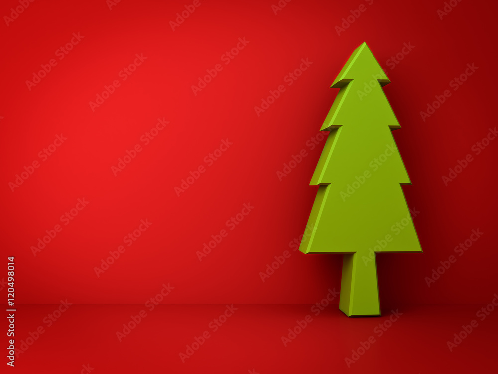 Christmas tree on red background for christmas decoration 3D rendering Christmas tree on red background for christmas decoration 3D rendering