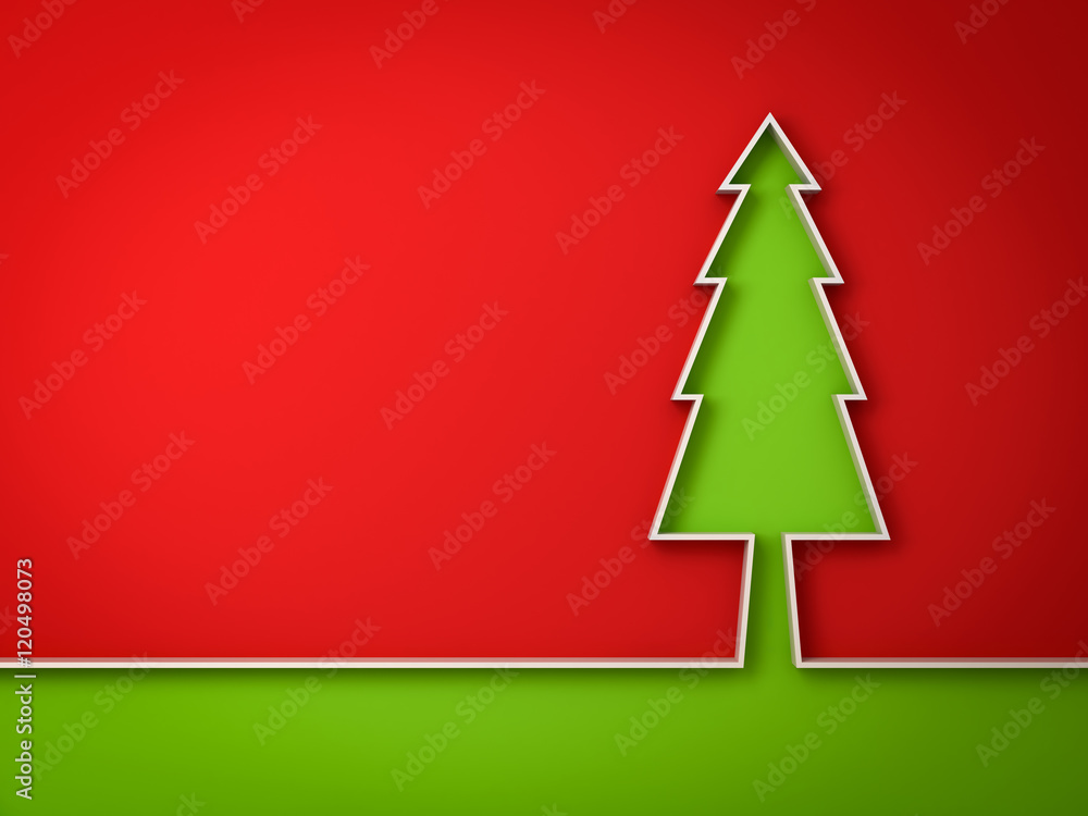 Christmas tree red and green background for christmas decoration 3D rendering