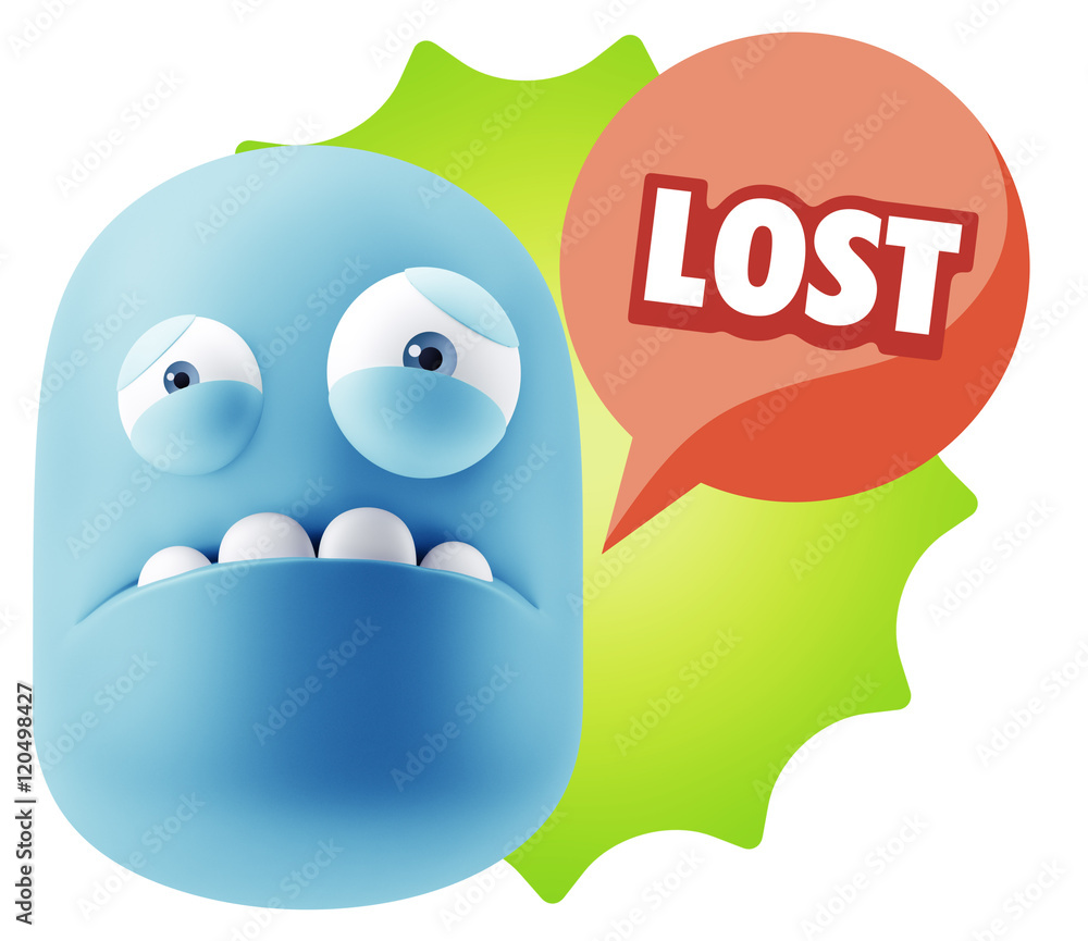 3d Illustration Sad Character Emoji Expression saying Lost with 3d Illustration Sad Character Emoji Expression saying Lost with