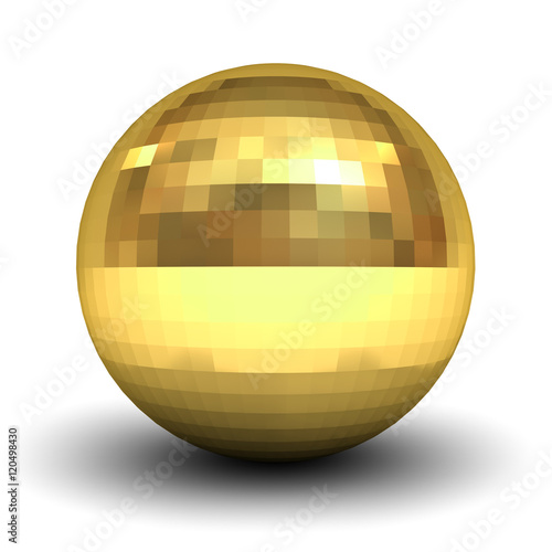 Polygonal gold sphere isolated over white background with shadow 3D rendering