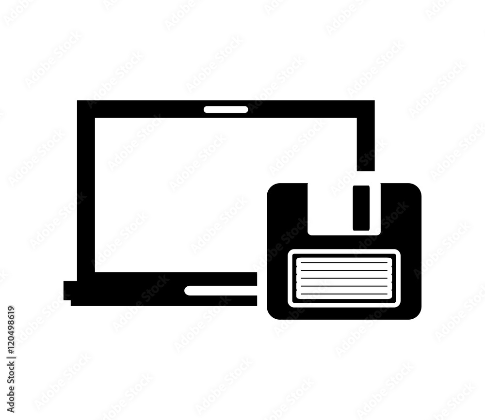 flat design laptop frontview and floppy disk icon vector illustration flat design laptop frontview and floppy disk icon vector illustration
