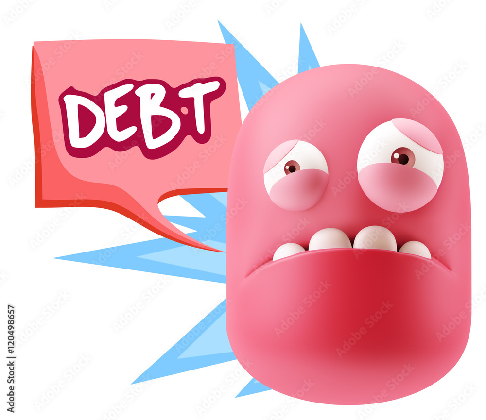 3d Illustration Sad Character Emoji Expression saying Debt with 3d Illustration Sad Character Emoji Expression saying Debt with