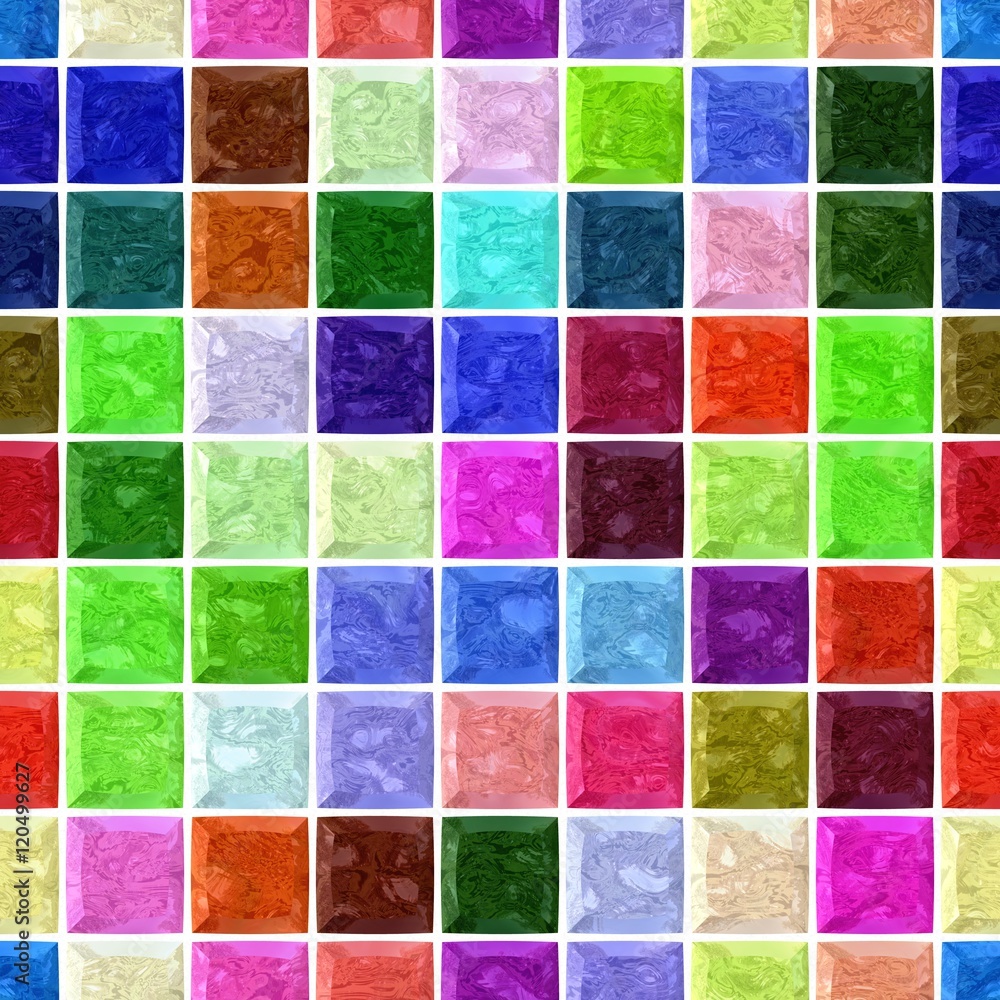vibrant colorful spectrum marble stony mosaic seamless pattern texture background with white  grout - regular squares