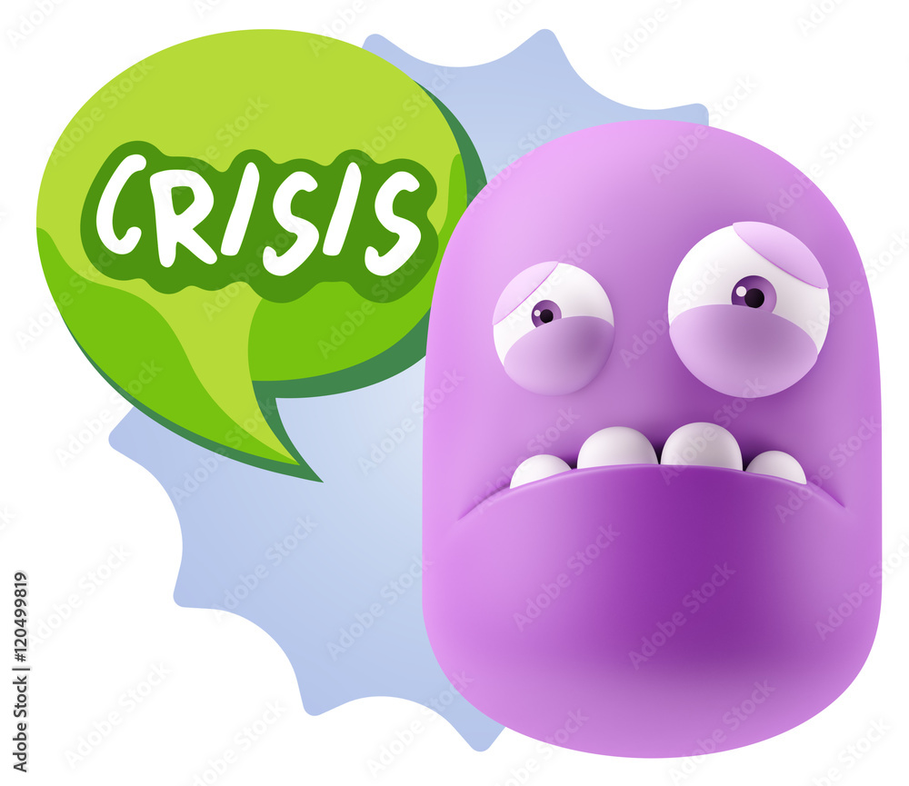 3d Illustration Sad Character Emoji Expression saying Crisis wit 3d Illustration Sad Character Emoji Expression saying Crisis wit