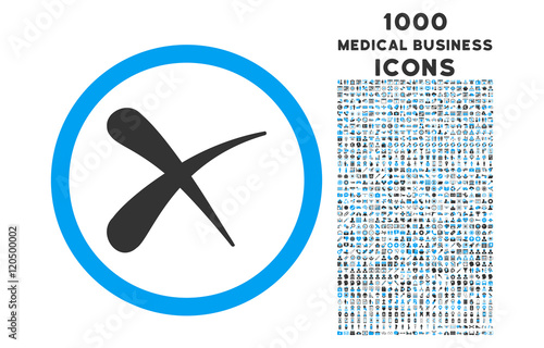 Erase rounded vector bicolor icon with 1000 medical business icons. Set style is flat pictograms, blue and gray colors, white background.