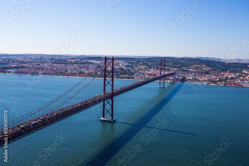 25th of April Suspension Bridge over the Tagus riCristo-Rever in Lisbon, Portugal, view from Cristo-Rei statue © faber121