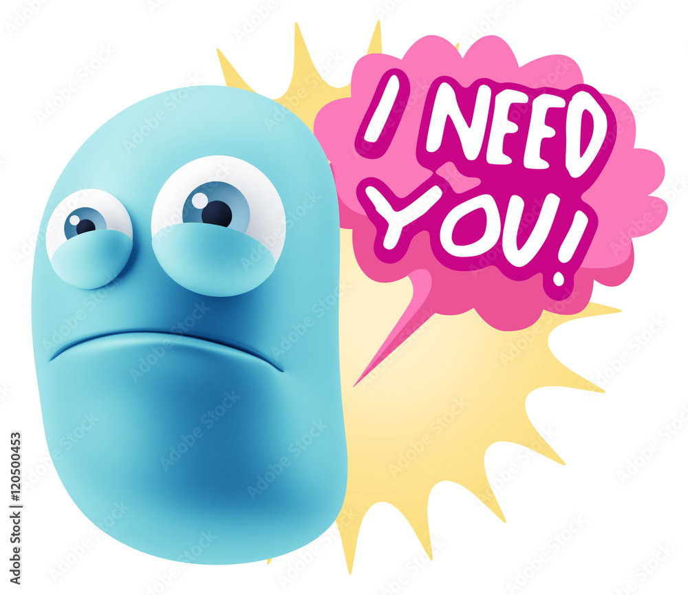 3d Illustration Sad Character Emoji Expression saying I Need you 3d Illustration Sad Character Emoji Expression saying I Need you