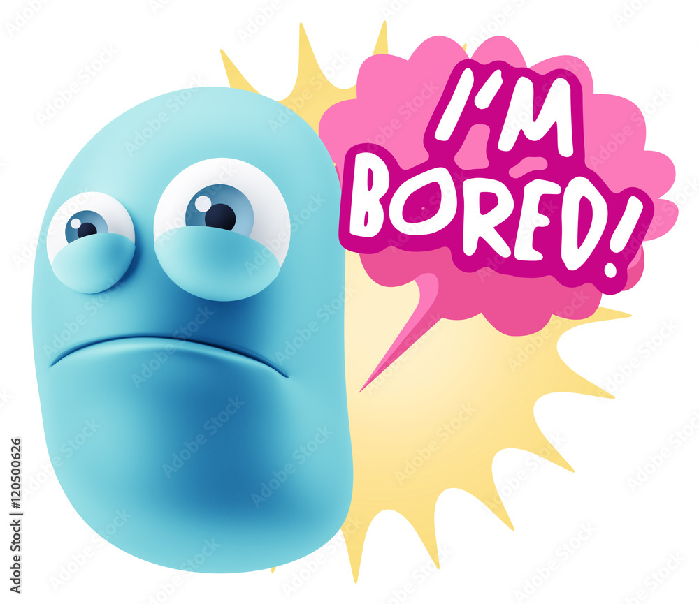 3d Illustration Sad Character Emoji Expression saying I'm Bored 3d Illustration Sad Character Emoji Expression saying I'm Bored