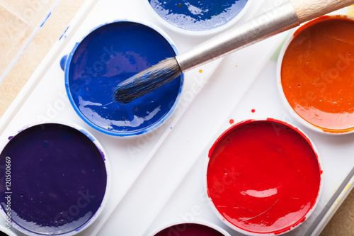 Wallpaper Mural Colorful watercolor paints in palette with brush Torontodigital.ca