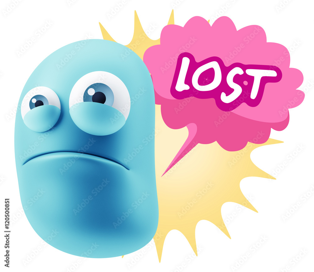 3d Illustration Sad Character Emoji Expression saying Lost with 3d Illustration Sad Character Emoji Expression saying Lost with