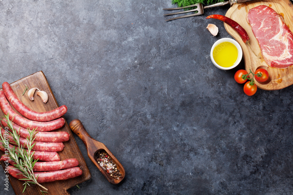 Sausages and meat cooking