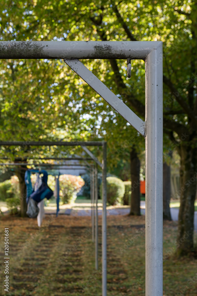 Right Angle Clothes Hanging Line Metal Pole Structure Detail Close Right Angle Clothes Hanging Line Metal Pole Structure Detail Close