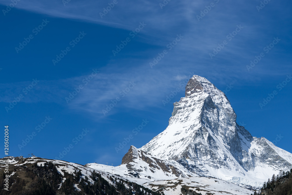 Peak of Matterhorn Mountain with blue sky