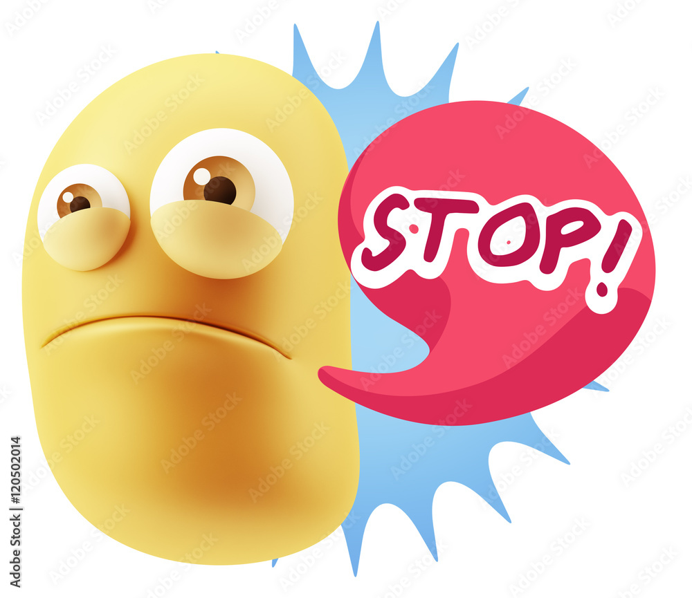 3d Illustration Sad Character Emoji Expression saying Stop! with 3d Illustration Sad Character Emoji Expression saying Stop! with
