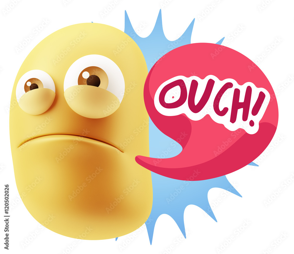 3d Illustration Sad Character Emoji Expression saying Ouch! with 3d Illustration Sad Character Emoji Expression saying Ouch! with